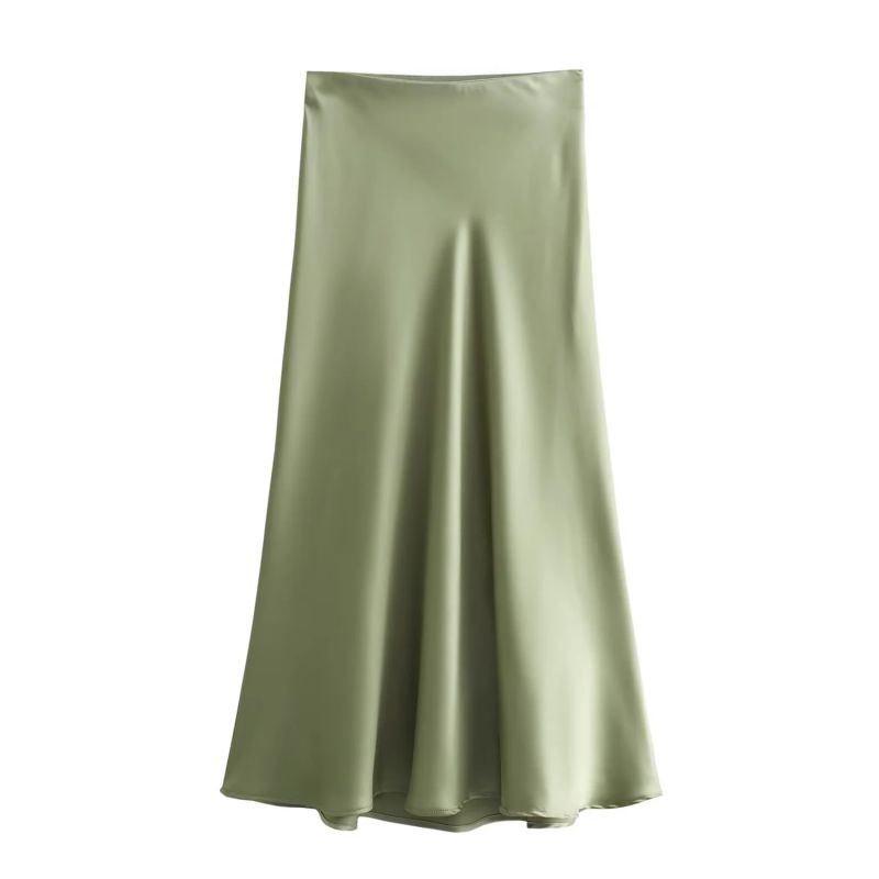 Fashion Light Army Green Satin Irregular Skirt