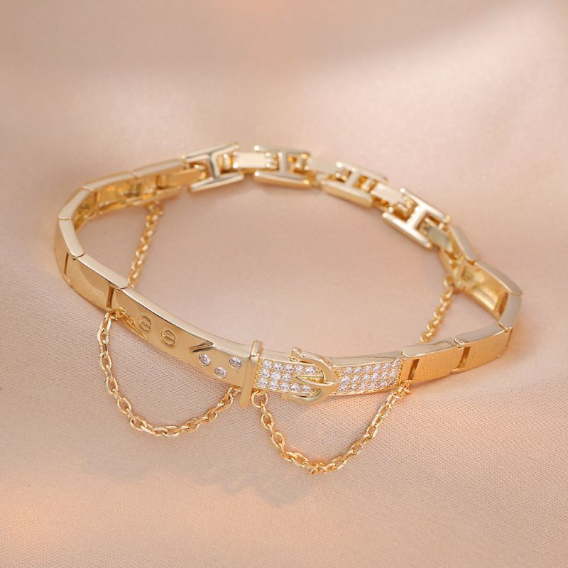 Fashion Gold Metal Diamond Buckle Bracelet