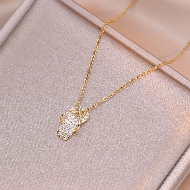 Fashion Gold Titanium Steel Diamond Slipper Necklace