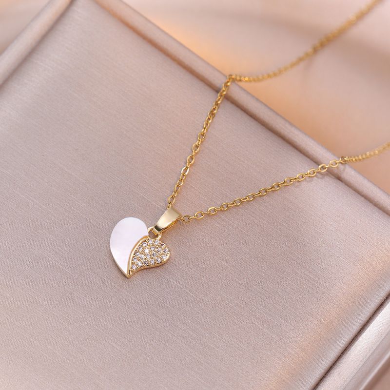 Fashion White Titanium Steel Diamond Love Necklace