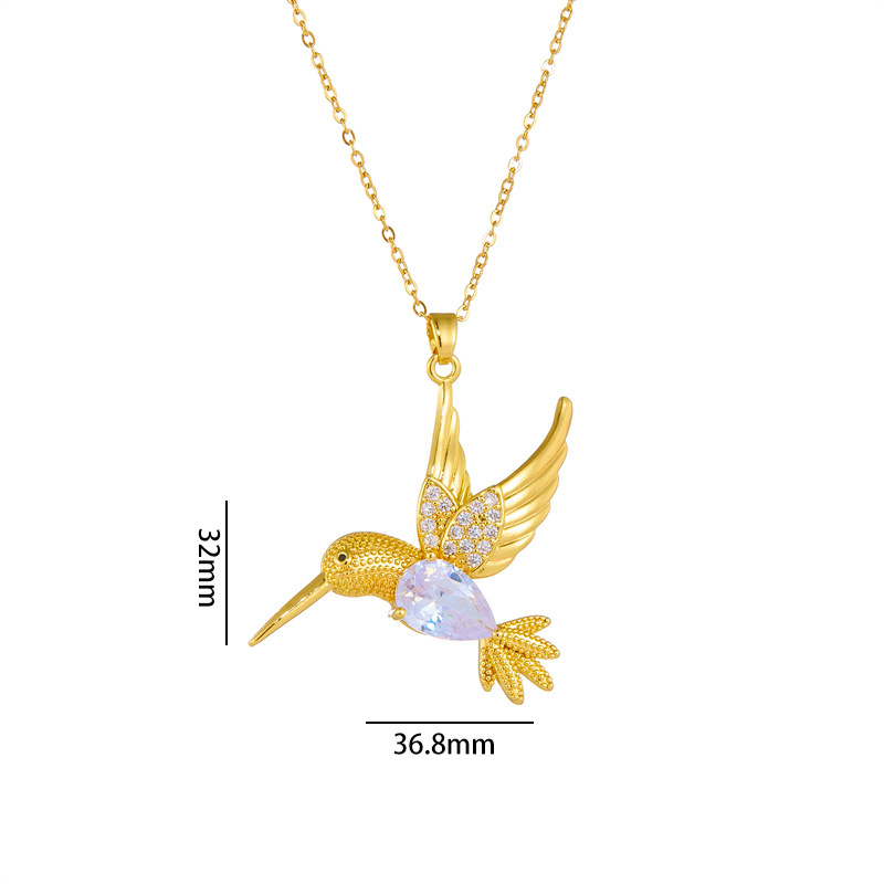 Fashion White Bird Gold Plated Copper Bird Necklace With Zirconium