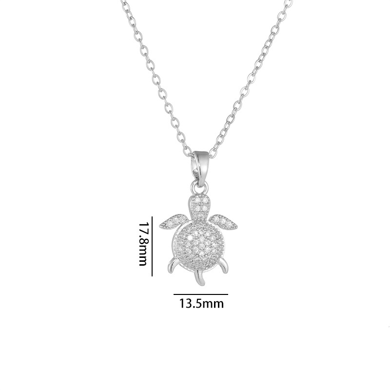 Fashion Turtle-silver Copper And Diamond Turtle Necklace