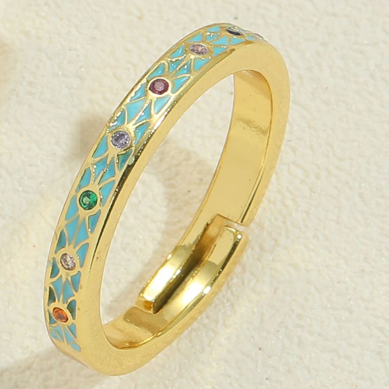 Fashion Blue Copper And Diamond Geometric Open Knot Ring