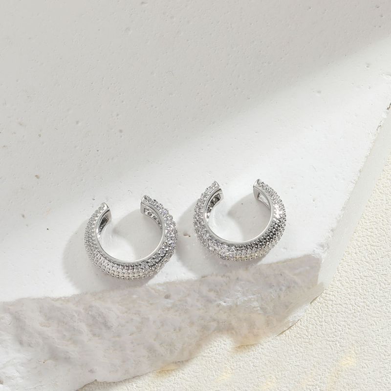 Fashion Full Of Zirconium (silver) Copper Diamond Geometric Ear Clips