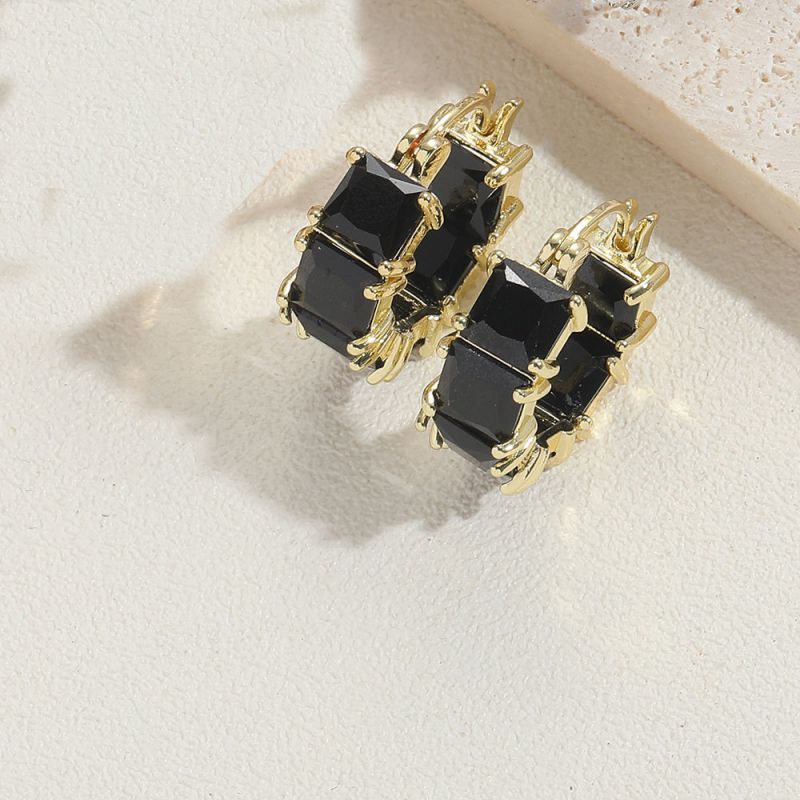 Fashion Black Zirconium Copper Inlaid Square Diamond Earrings