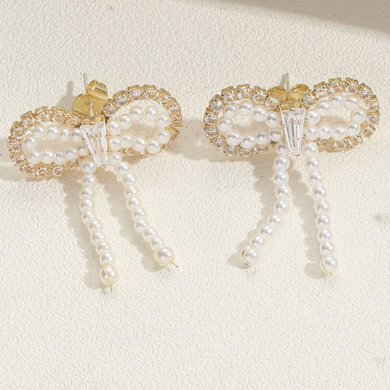 Fashion Pearl Butterfly Copper Diamond Pearl Butterfly Earrings