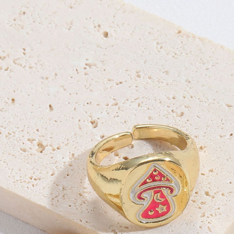 Fashion Rose Red Copper Mushroom Open Ring