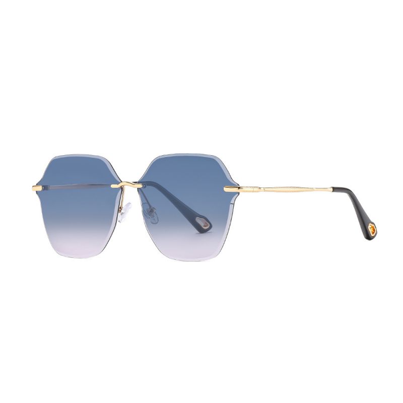 Fashion Gold Frame Green Powder Frameless Cutaway Sunglasses