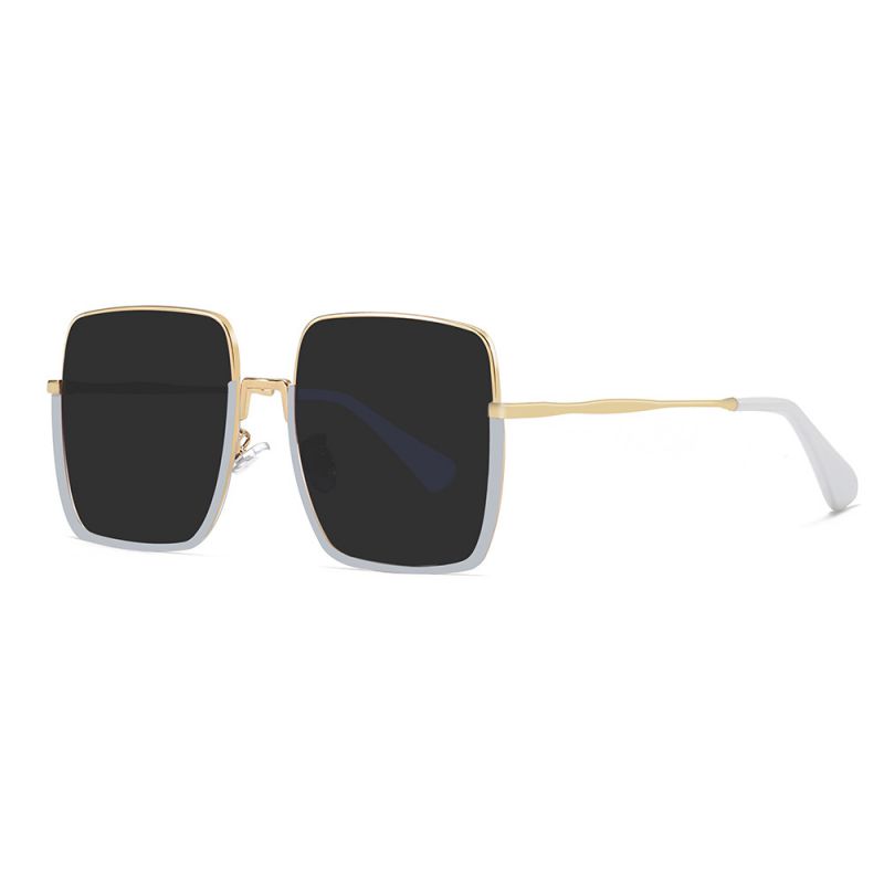 Fashion White Frame Gray Piece- Metal Square Sunglasses