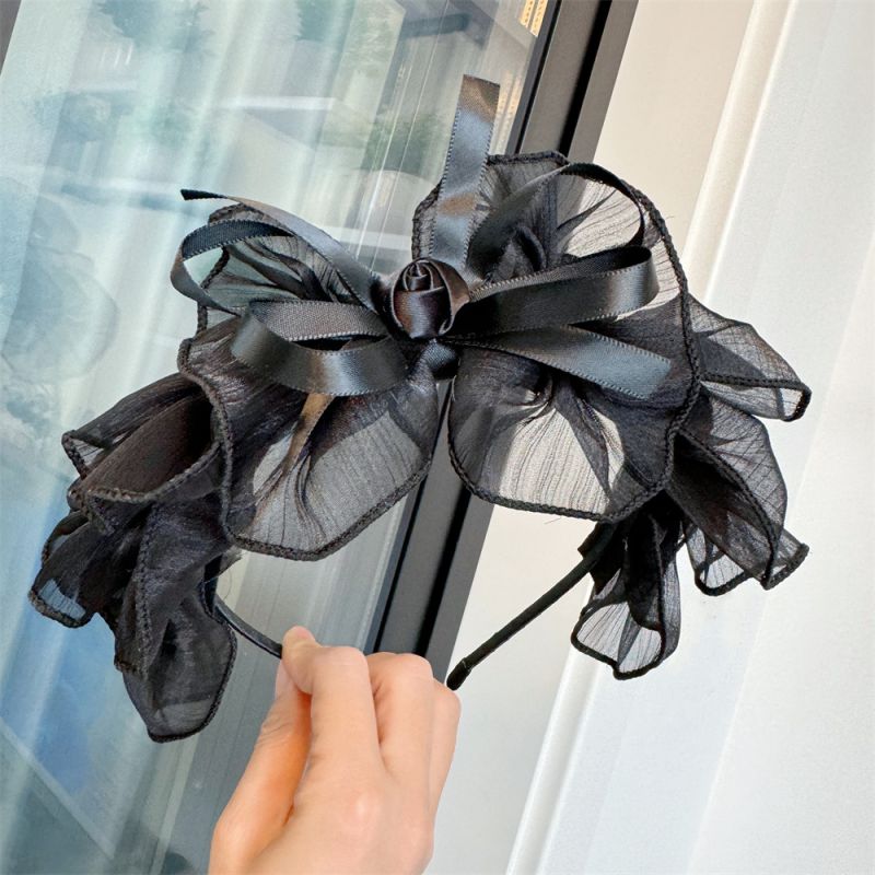 Fashion Multi-layered Bow Black Mesh Flower Bow Pleated Headband