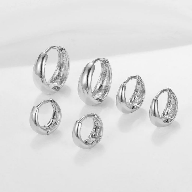 Fashion Silver 6-piece Set Metal Geometric Round Earrings Set