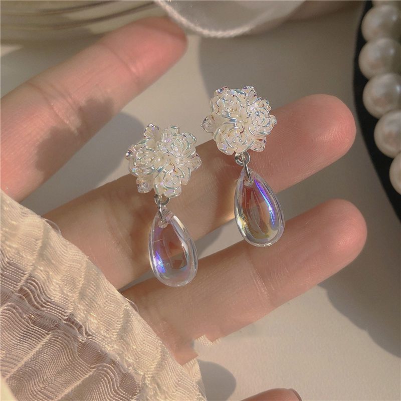 Fashion White Metal Drop Flower Earrings