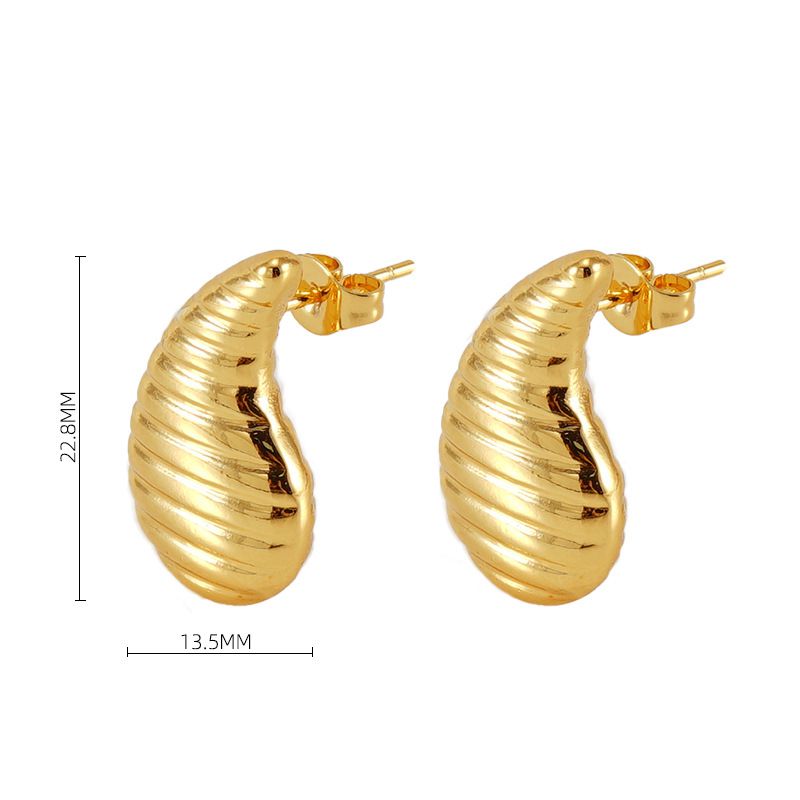 Fashion Gold Stainless Steel Threaded Drop Earrings