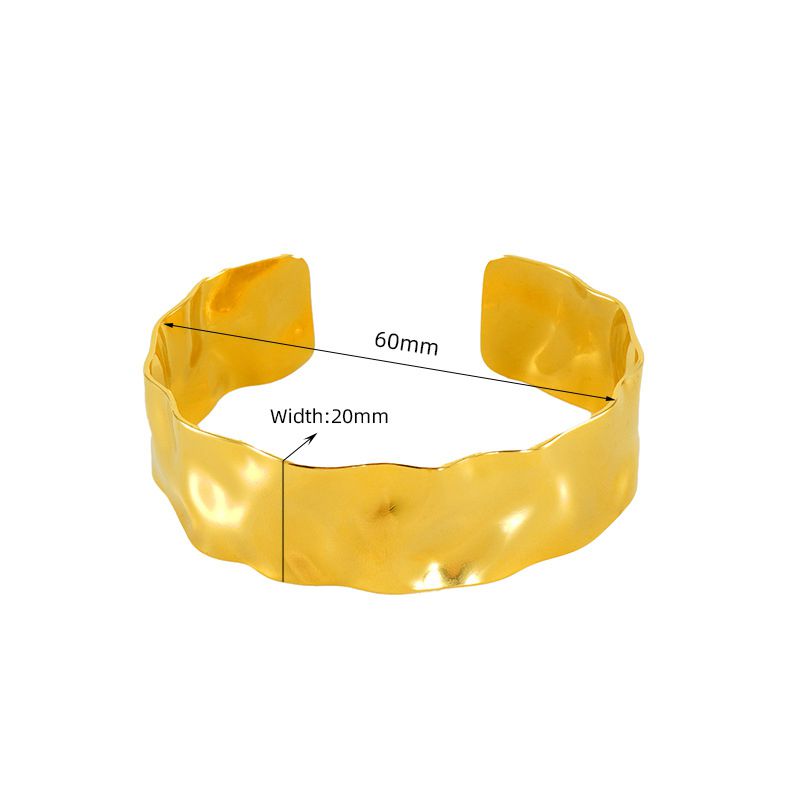 Fashion Gold Stainless Steel Hammered C-shaped Open Bracelet