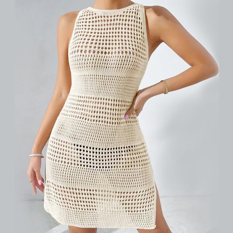 Fashion White Knitted Cutout Swimsuit Cover-up
