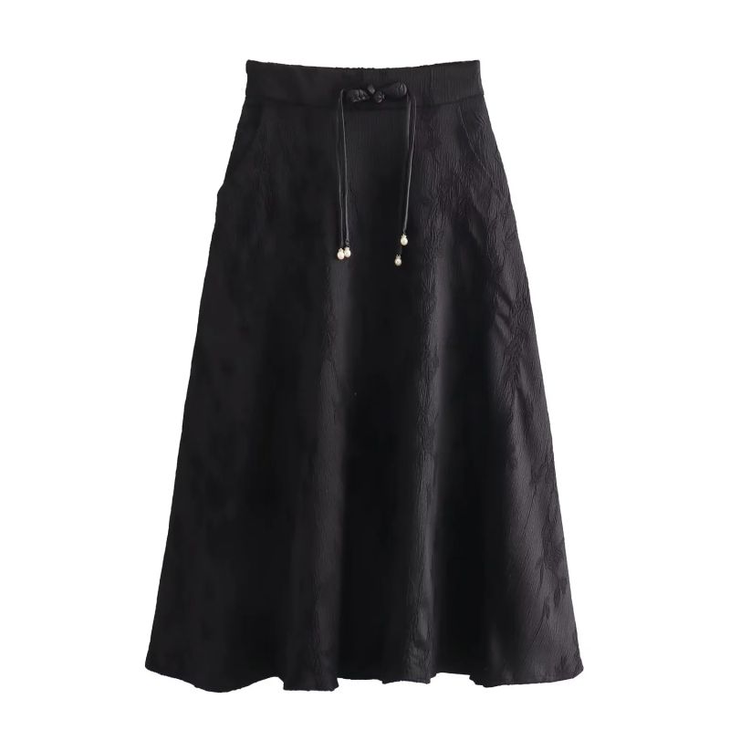 Fashion Black Jacquard Disc Button Skirt