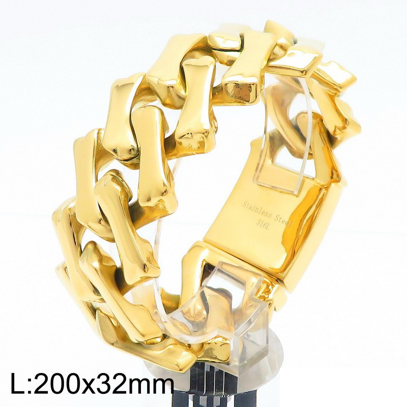 Fashion Gold Titanium Steel Diamond Shape Cuban Chain Men's Bracelet