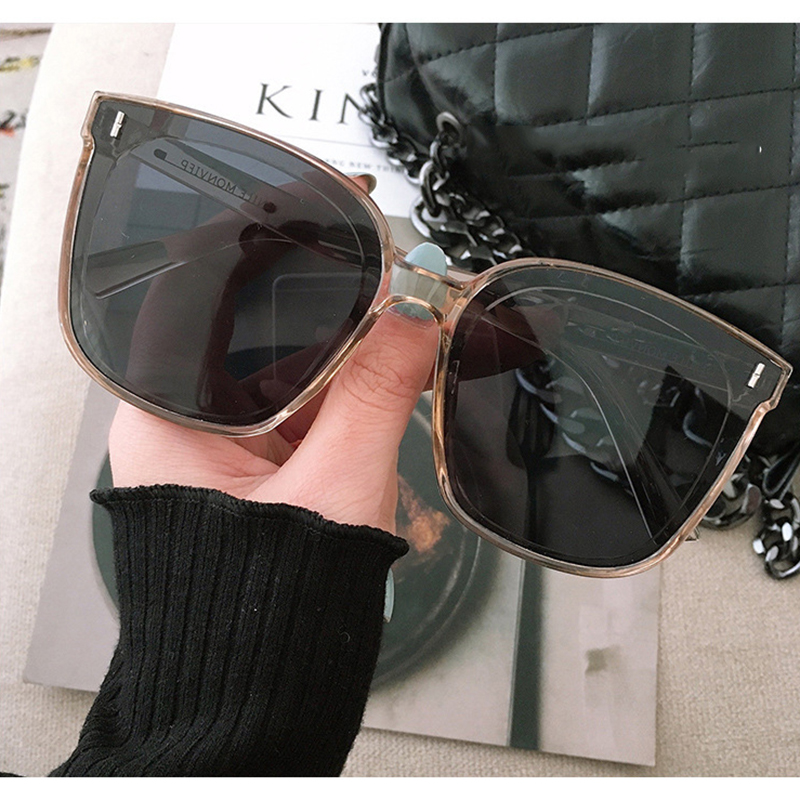 Fashion Transparent Tea Frame Black And Gray Film Pc Square Large Frame Sunglasses