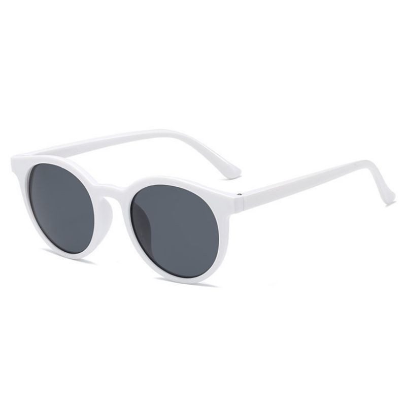 Fashion Solid White Frame Gray Film Pc Round Sunglasses