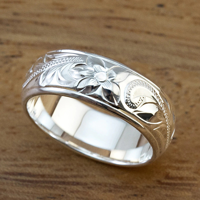 Fashion Silver Copper Geometric Engraved Round Ring