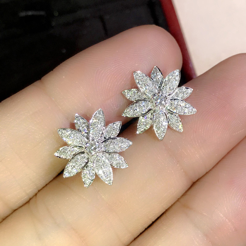Fashion White Gold Copper Studded Diamond Snowflake Earrings