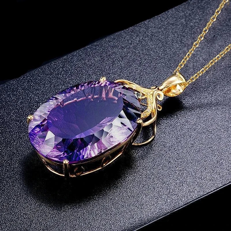Fashion Purple Copper And Diamond Oval Necklace