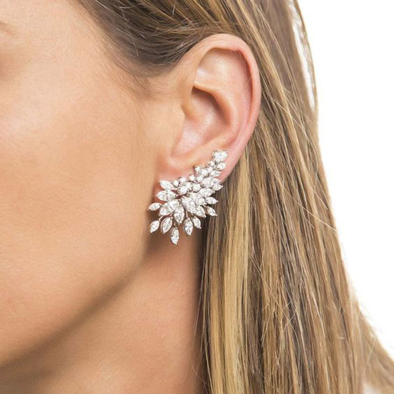Fashion Silver Copper Diamond Wing Stud Earrings