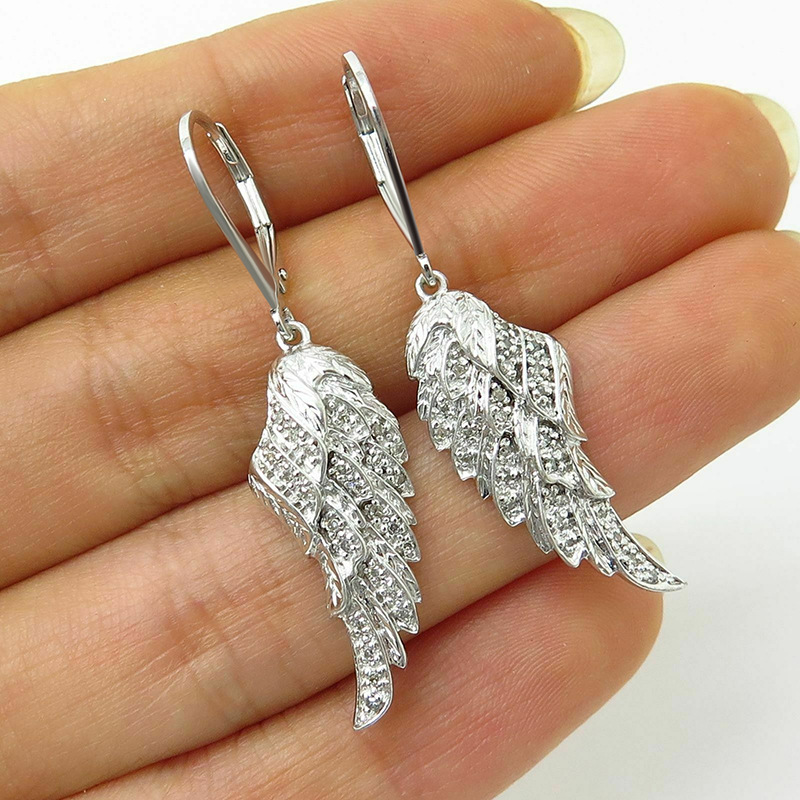 Fashion Silver Copper Diamond Wing Earrings
