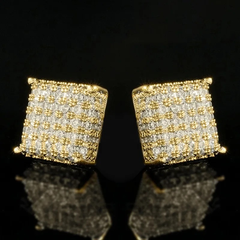 Fashion Gold Copper Diamond Square Stud Earrings