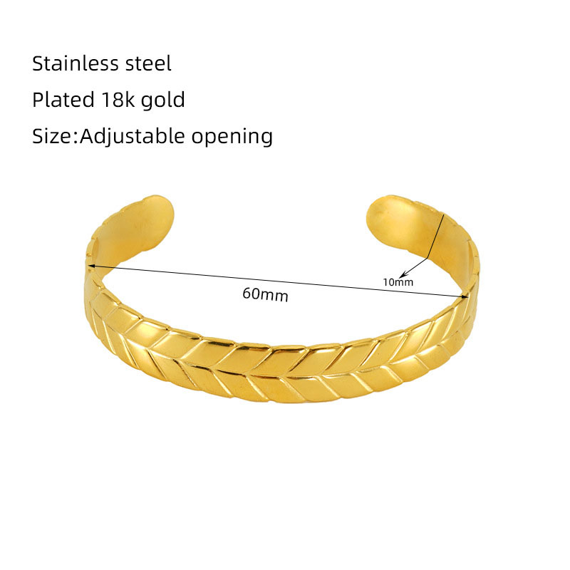 Fashion Gold Titanium Steel Geometric Wheat Open Bracelet