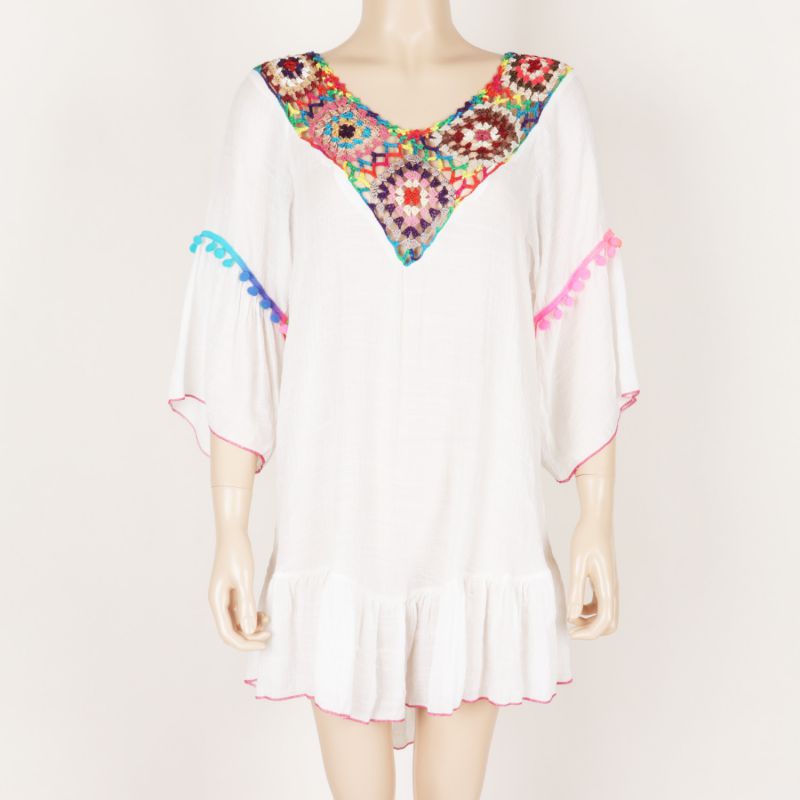 Fashion White Polyester Crocheted Hollow Sun Protection Blouse