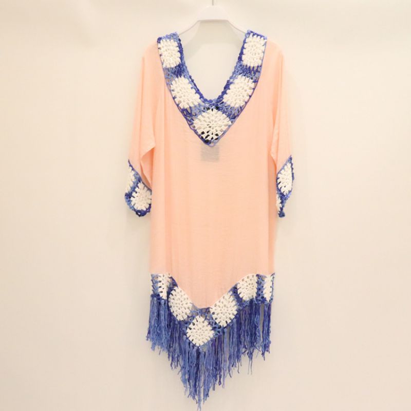Fashion Apricot Polyester Crocheted Hollow Sun Protection Blouse