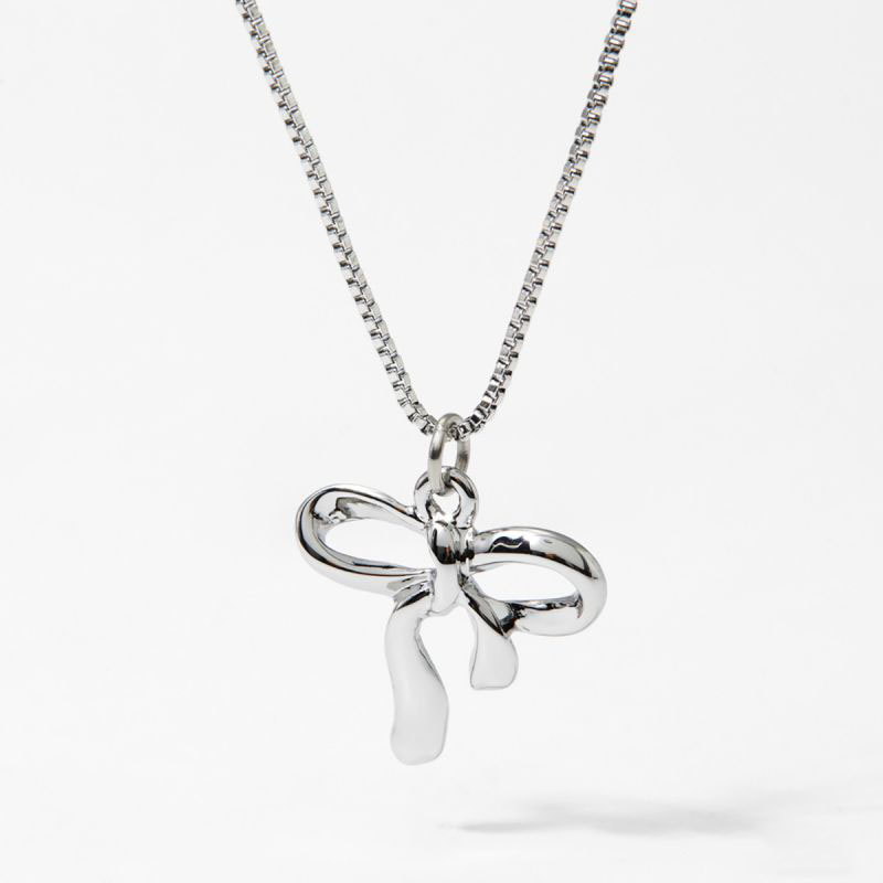 Fashion Silver Necklace Stainless Steel Bow Necklace