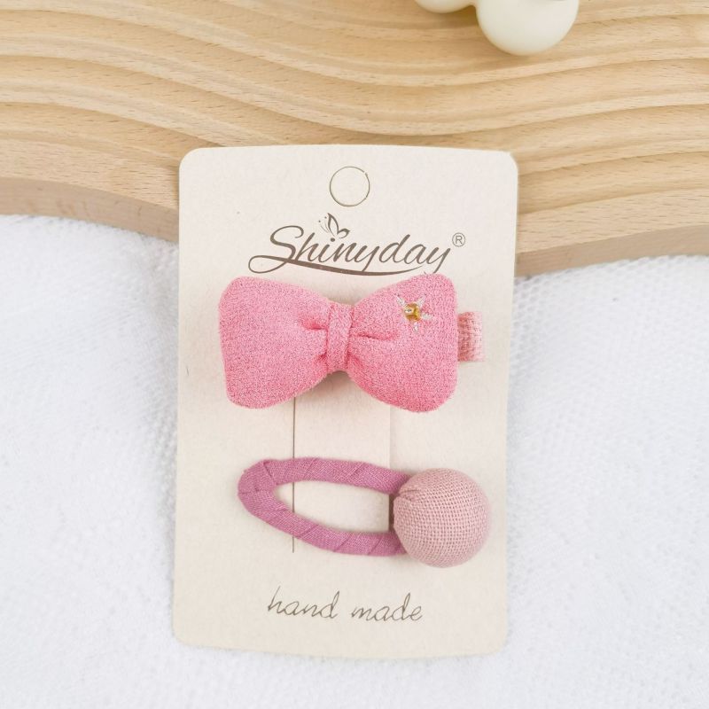 Fashion Pink Round Bean Clip Fabric Bow Pleated Plaid Children's Hair Clip