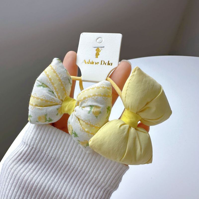 Fashion 4# Yellow Hair Rope Fabric Filled Cotton Floral Bow Children's Hair Rope