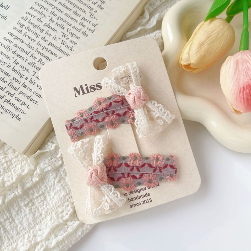 Fashion 5#red Fabric Lace Bow Children's Hair Clip
