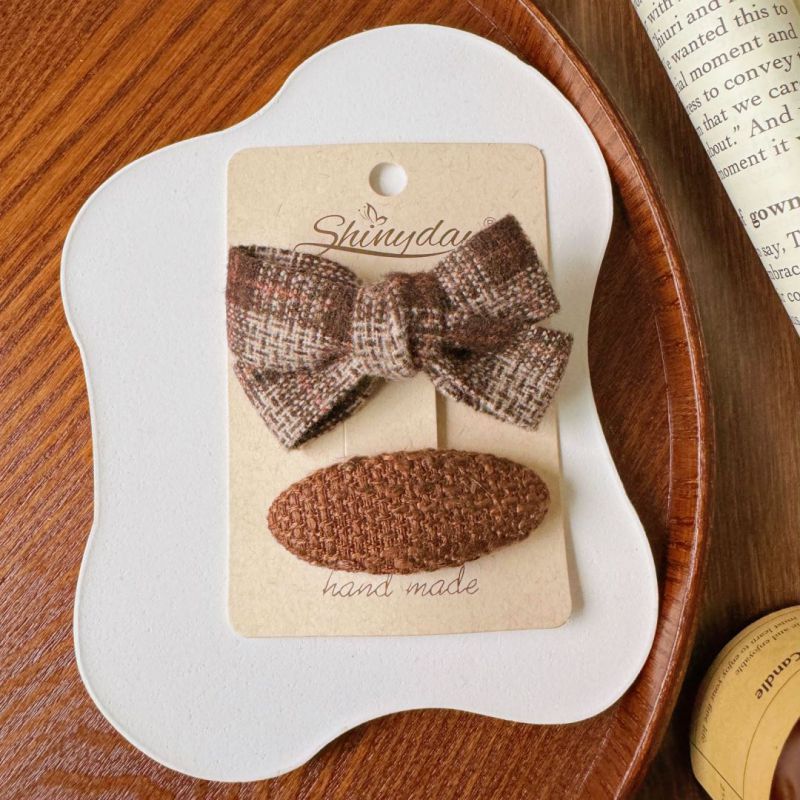Fashion Bow+oval Plaid Bow Flower Embroidery Children's Hair Clip