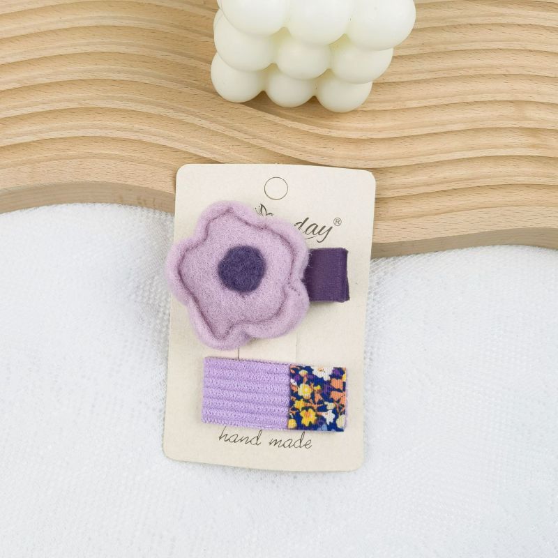Fashion Flower Hairpin Purple Plaid Bow Flower Embroidery Children's Hair Clip