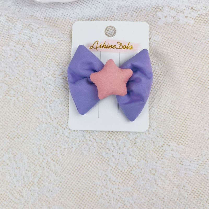 Fashion Pentagram Hairpin Purple Plaid Bow Flower Embroidery Children's Hair Clip