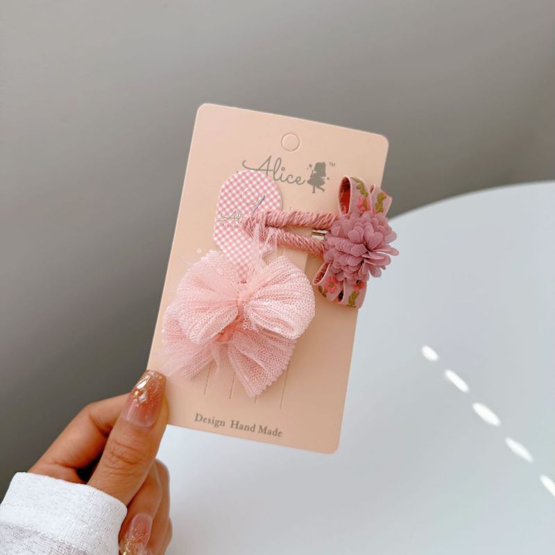 Fashion 4# Light Pink Bow Fabric Braided Bouquet Mesh Bow Hair Rope Hairpin Children's Set