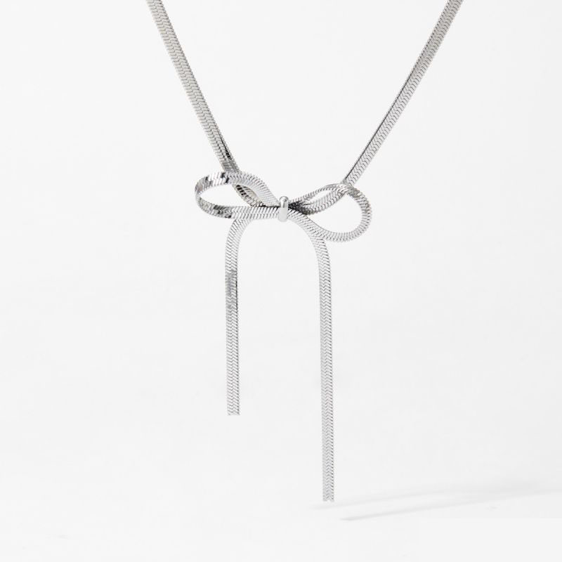 Fashion Silver Necklace Stainless Steel Bow Necklace