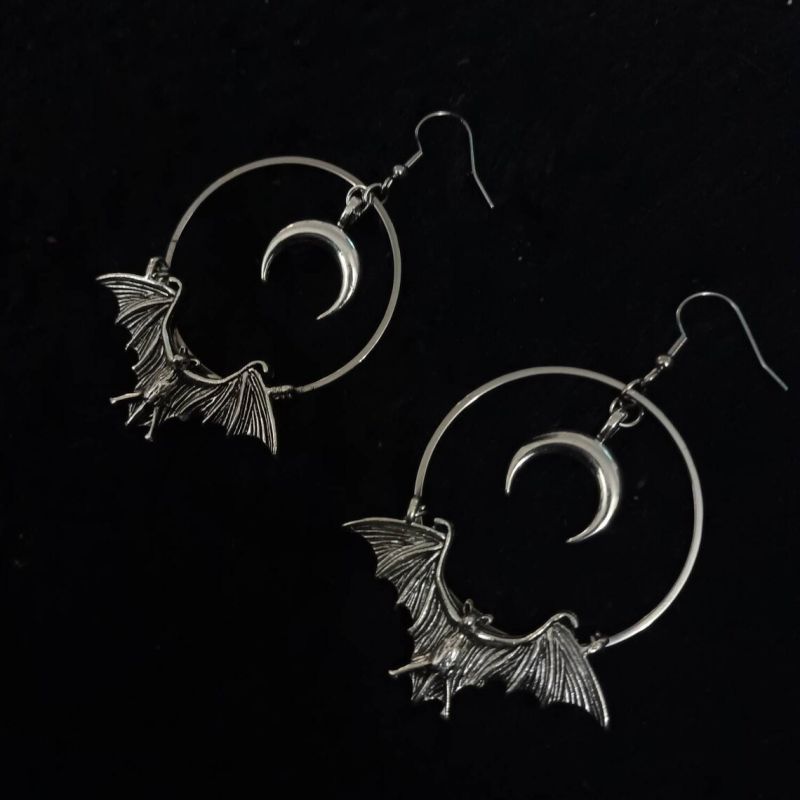 Fashion Silver Alloy Geometric Bat Moon Earrings