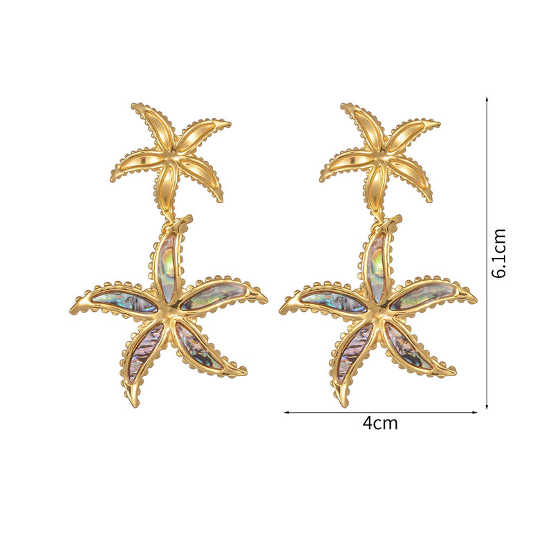 Fashion Gold Stainless Steel Double Starfish Earrings
