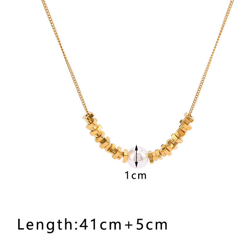 Fashion Gold Stainless Steel Beaded Pearl Necklace