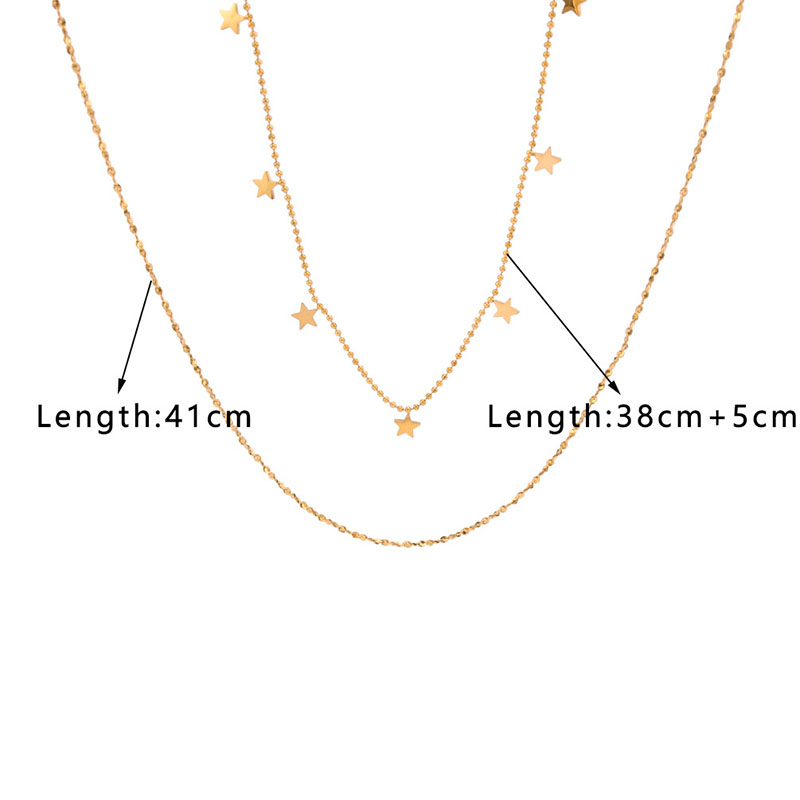 Fashion Gold Stainless Steel Five-pointed Star Glossy Double Layer Necklace