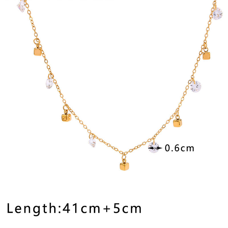 Fashion Gold Stainless Steel Diamond Square Necklace