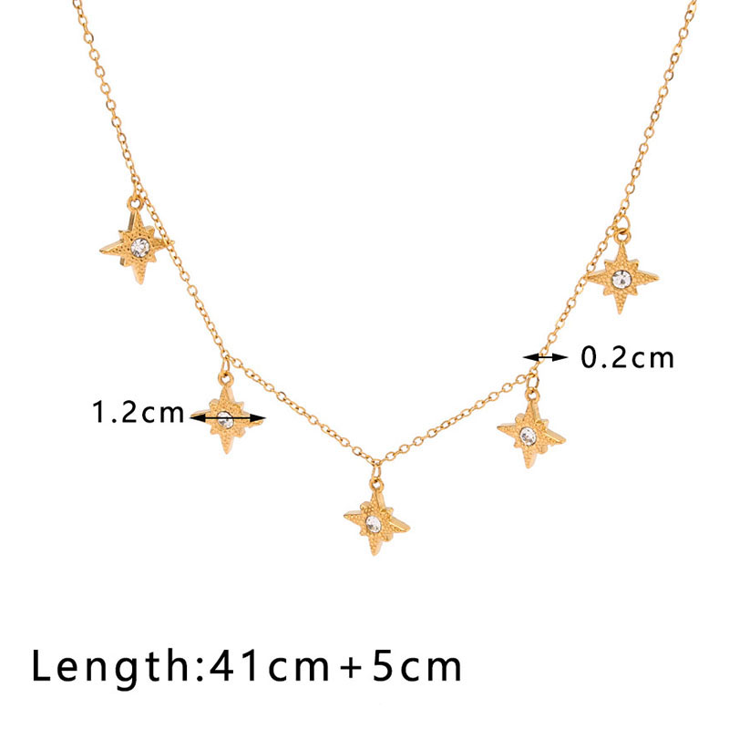 Fashion Gold Stainless Steel Diamond Eight-pointed Star Necklace