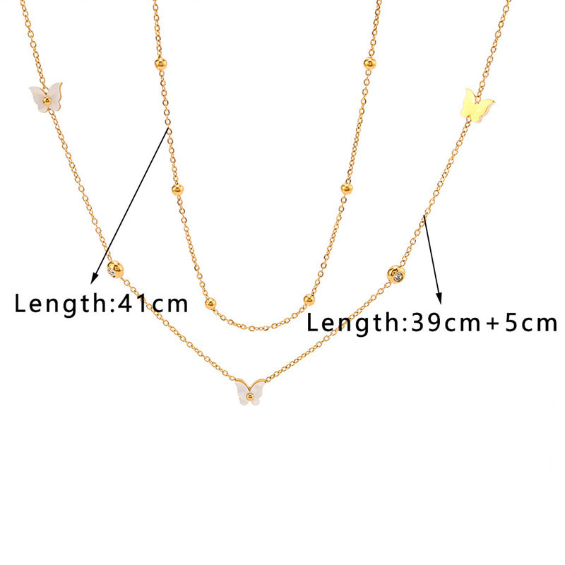 Fashion Gold Titanium Steel Double Chain Butterfly Necklace