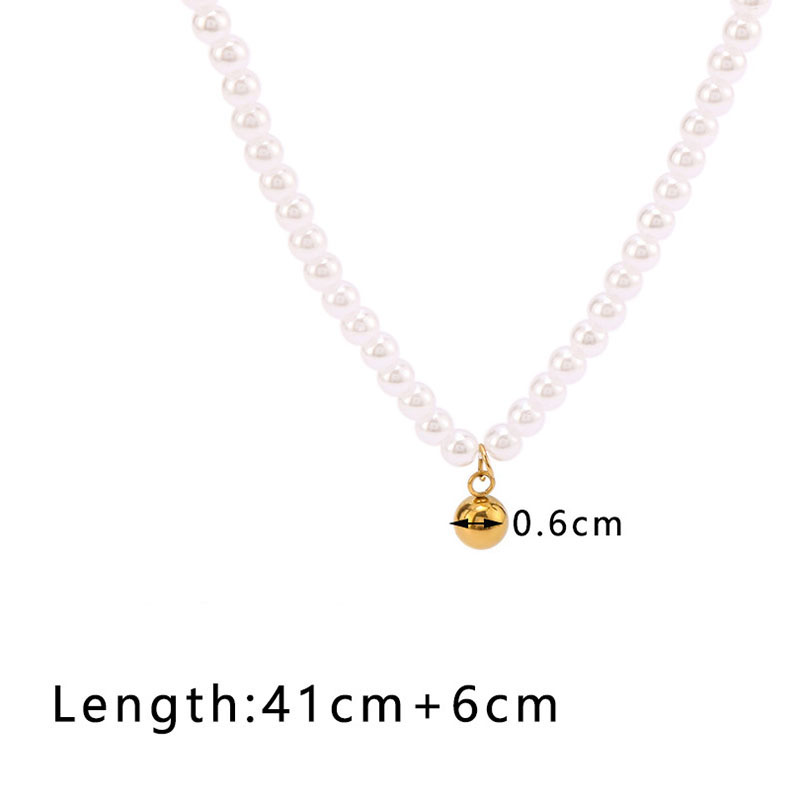 Fashion Gold Stainless Steel Pearl Beaded Ball Necklace