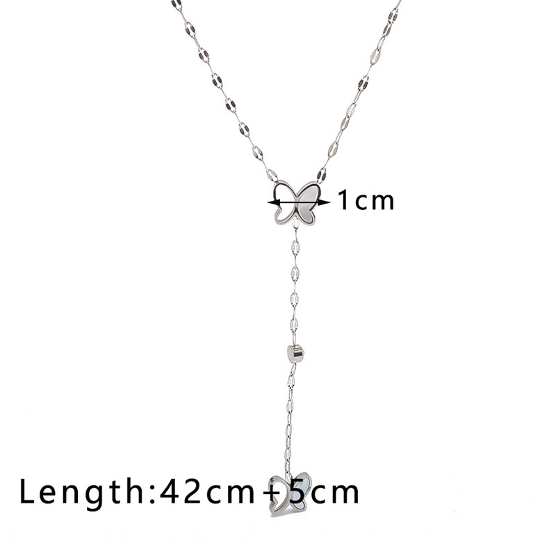 Fashion Silver Stainless Steel Shell Butterfly Y-shaped Necklace